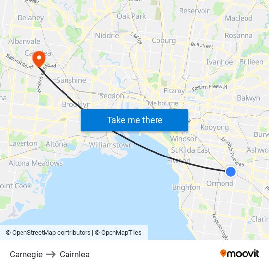 Carnegie to Cairnlea map