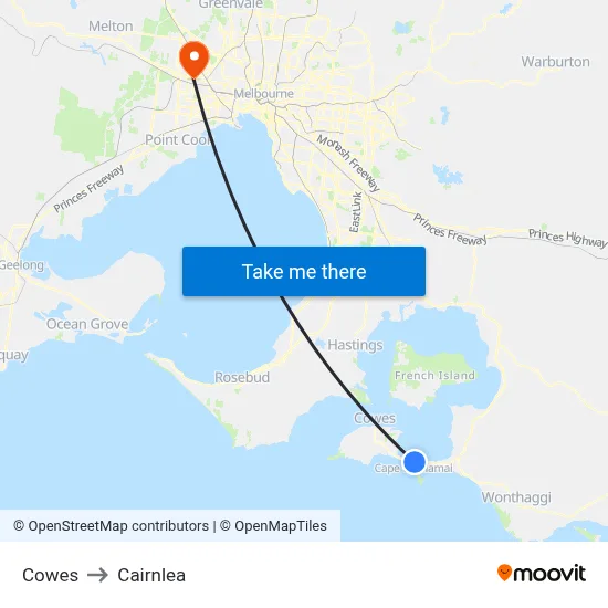 Cowes to Cairnlea map