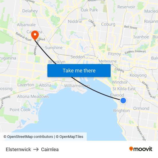 Elsternwick to Cairnlea map