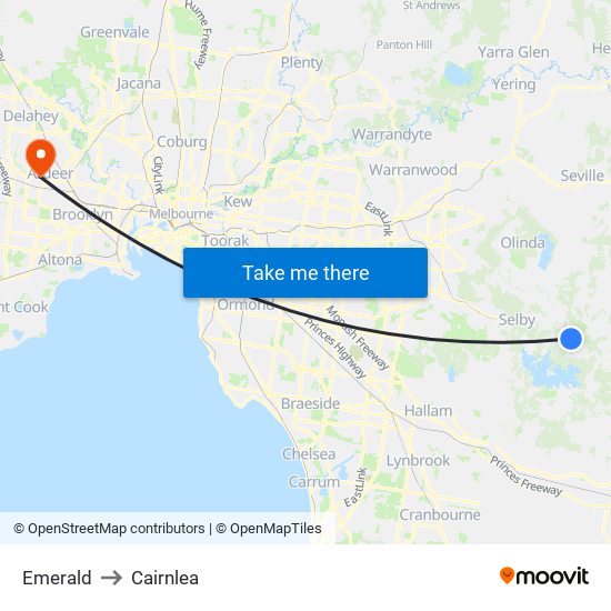 Emerald to Cairnlea map