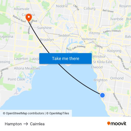 Hampton to Cairnlea map