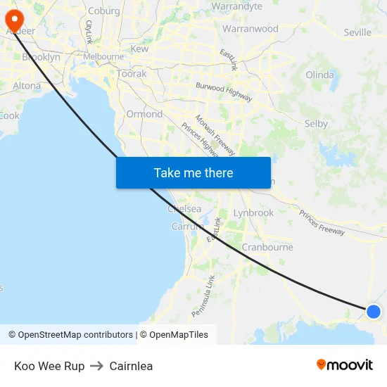 Koo Wee Rup to Cairnlea map