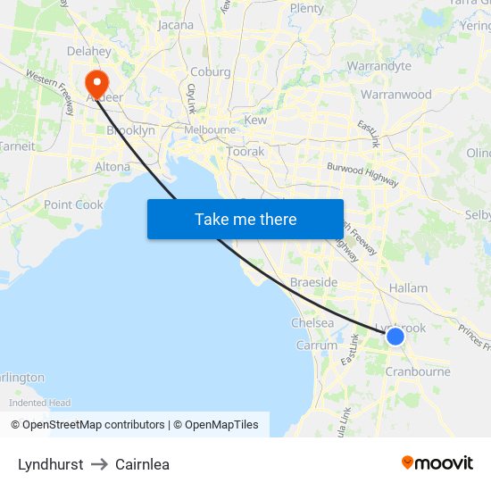 Lyndhurst to Cairnlea map