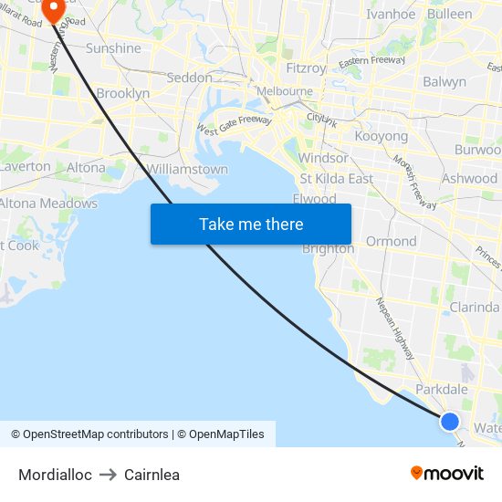 Mordialloc to Cairnlea map