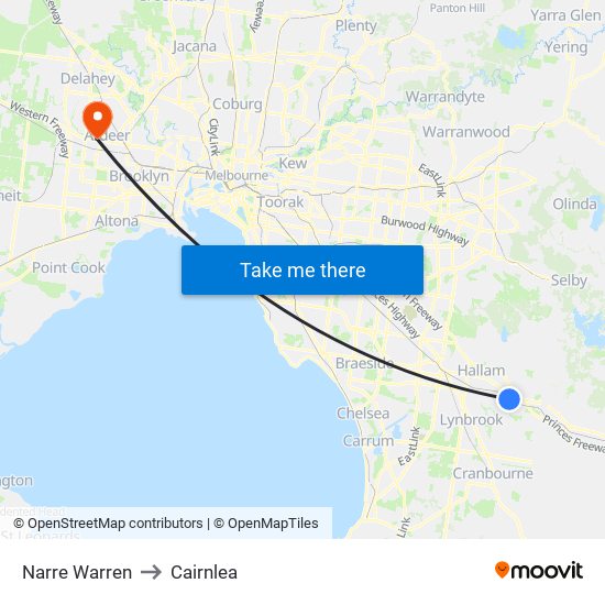Narre Warren to Cairnlea map