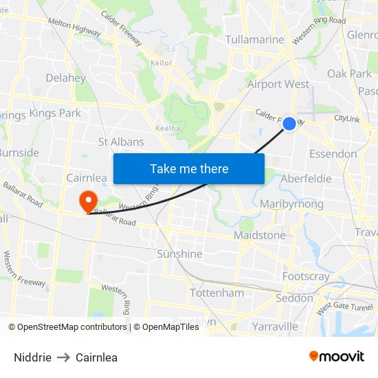 Niddrie to Cairnlea map