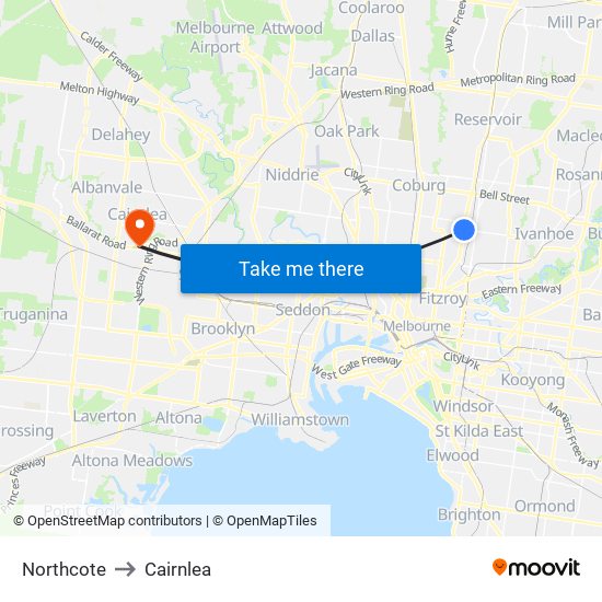 Northcote to Cairnlea map