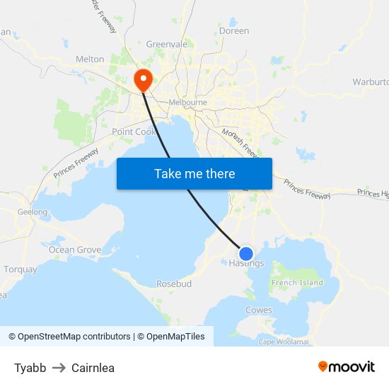 Tyabb to Cairnlea map