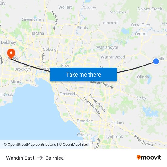 Wandin East to Cairnlea map