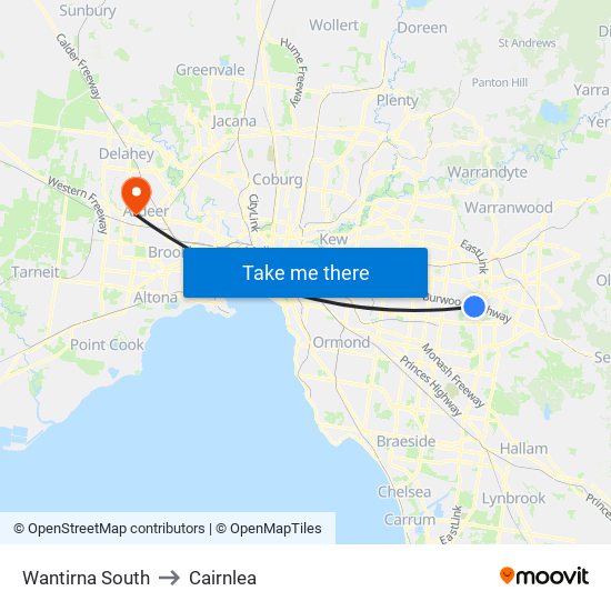 Wantirna South to Cairnlea map