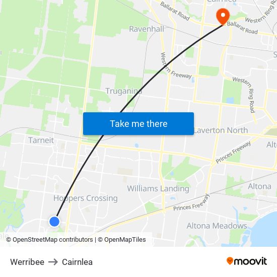 Werribee to Cairnlea map