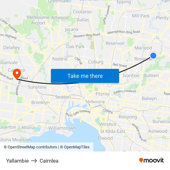 Yallambie to Cairnlea map