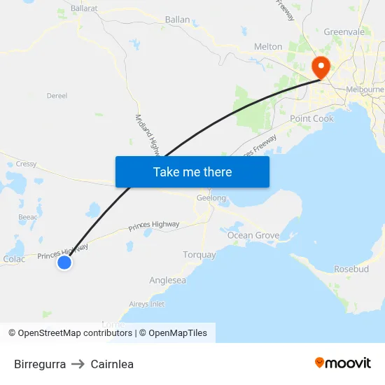 Birregurra to Cairnlea map