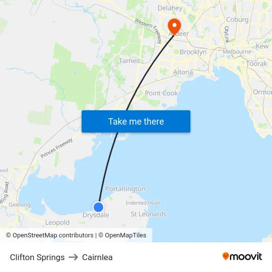 Clifton Springs to Cairnlea map
