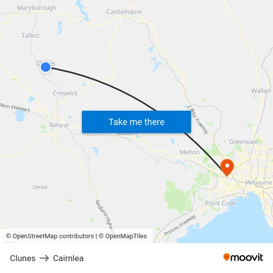 Clunes to Cairnlea map