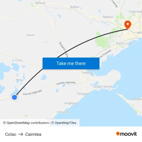 Colac to Cairnlea map