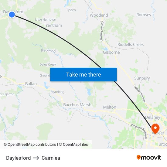 Daylesford to Cairnlea map