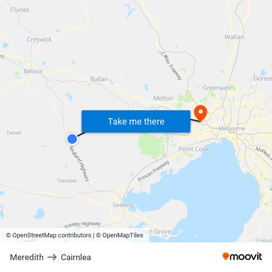 Meredith to Cairnlea map