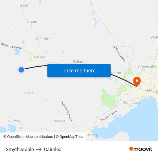 Smythesdale to Cairnlea map