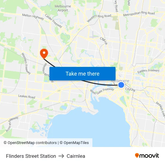 Flinders Street Station to Cairnlea map