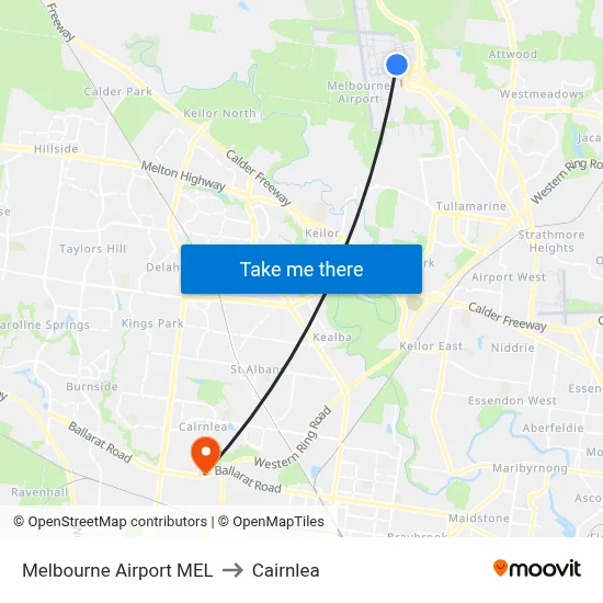 Melbourne Airport MEL to Cairnlea map