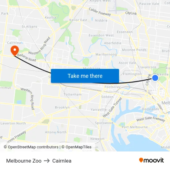 Melbourne Zoo to Cairnlea map