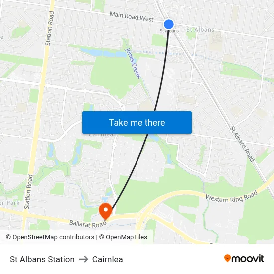St Albans Station to Cairnlea map