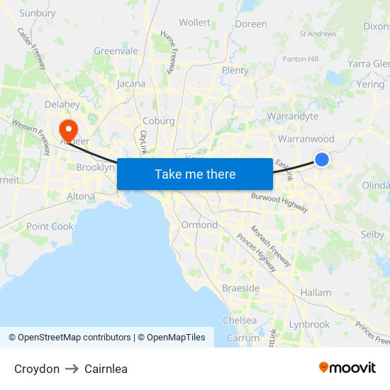 Croydon to Cairnlea map