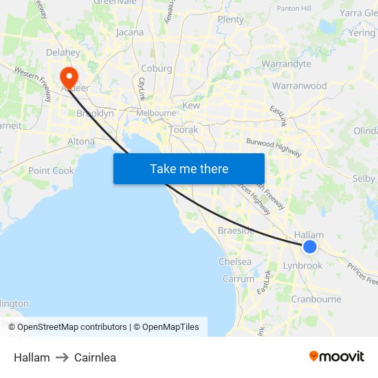 Hallam to Cairnlea map