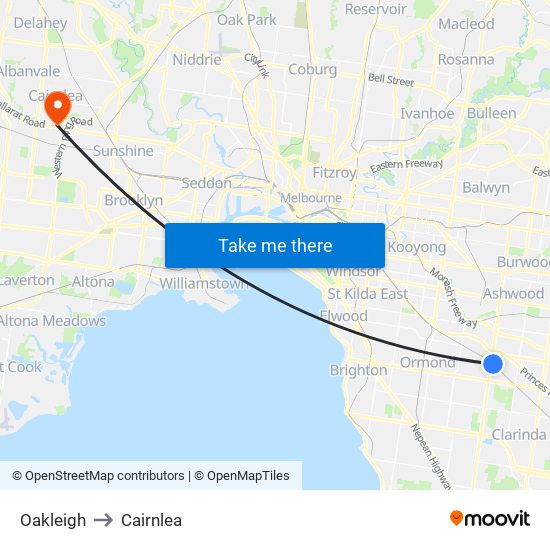 Oakleigh to Cairnlea map