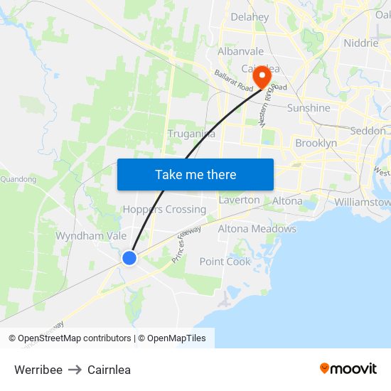 Werribee to Cairnlea map