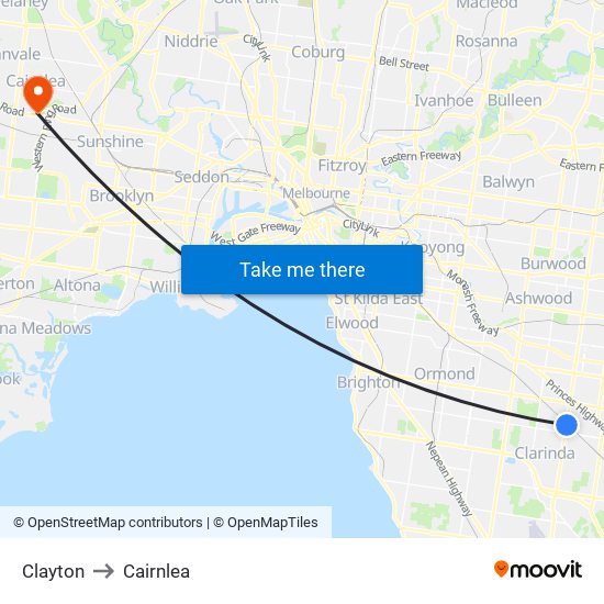 Clayton to Cairnlea map