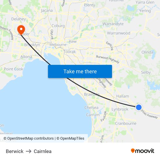 Berwick to Cairnlea map