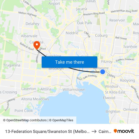 13-Federation Square/Swanston St (Melbourne City) to Cairnlea map