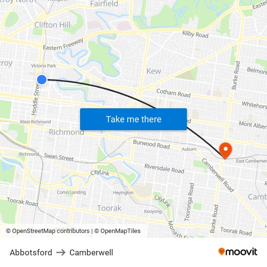 Abbotsford to Camberwell map