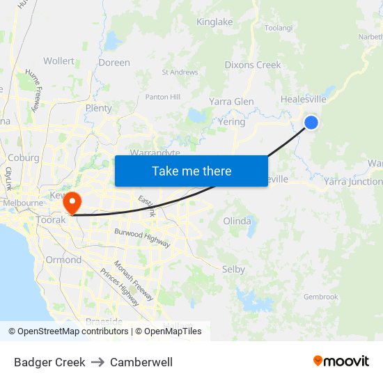 Badger Creek to Camberwell map