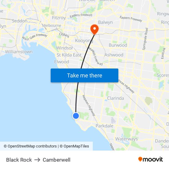 Black Rock to Camberwell map