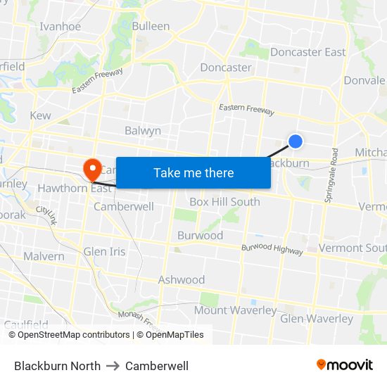 Blackburn North to Camberwell map