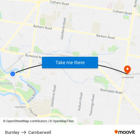 Burnley to Camberwell map