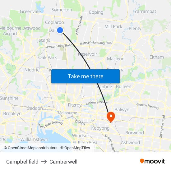 Campbellfield to Camberwell map