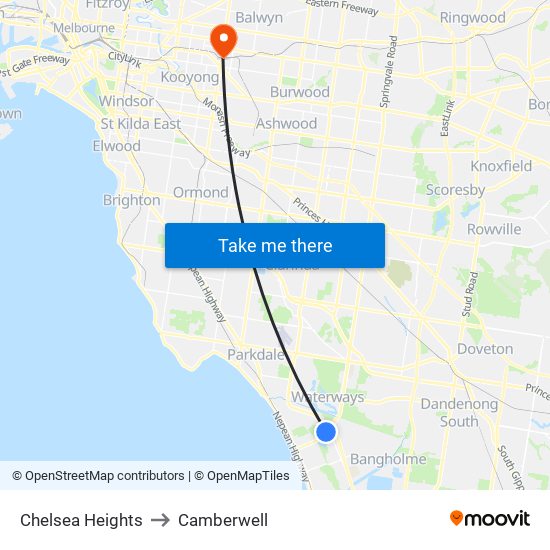 Chelsea Heights to Camberwell map