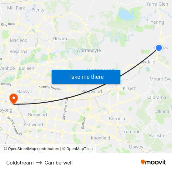 Coldstream to Camberwell map