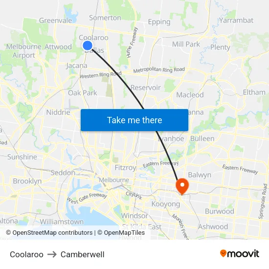Coolaroo to Camberwell map