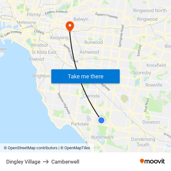 Dingley Village to Camberwell map