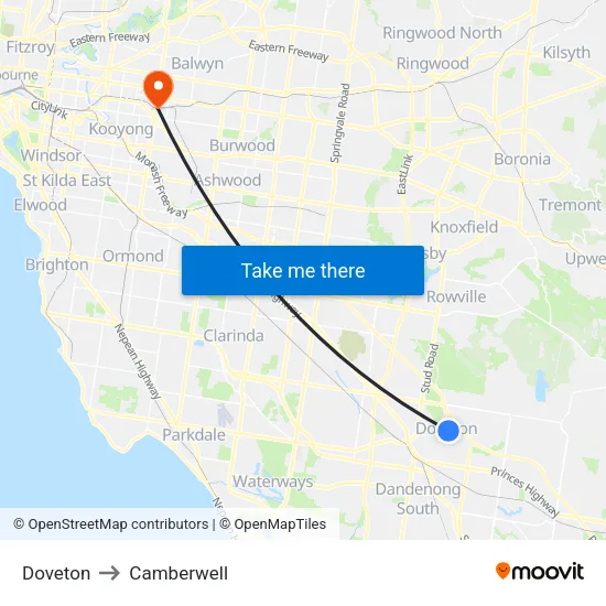 Doveton to Camberwell map