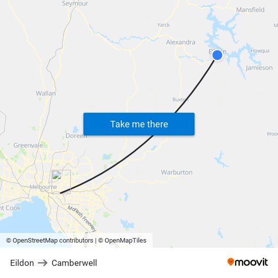 Eildon to Camberwell map