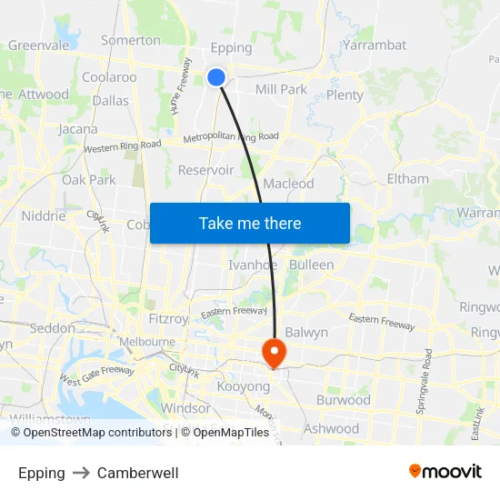 Epping to Camberwell map