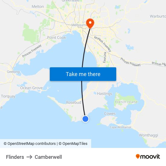 Flinders to Camberwell map