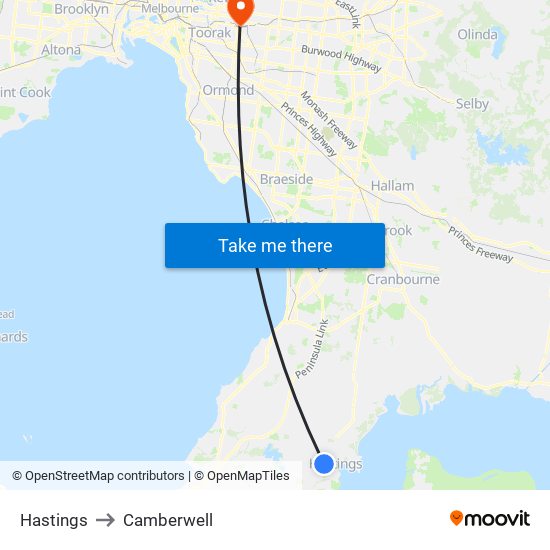 Hastings to Camberwell map