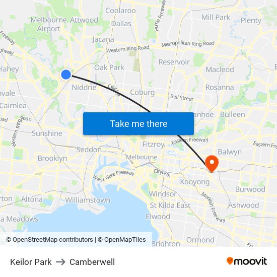 Keilor Park to Camberwell map
